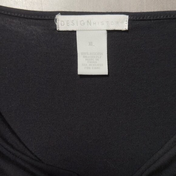 Design History Black Ruched Lightweight Long Tunic Pleated Stretch 3/4 Sleeve XL - Picture 3 of 10